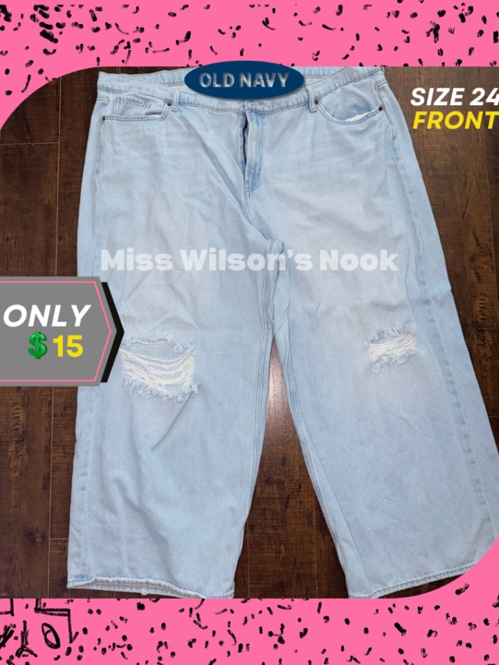 Old Navy Distressed Wide Leg Jeans Women’s Size 24 Light Wash Ripped Denim
